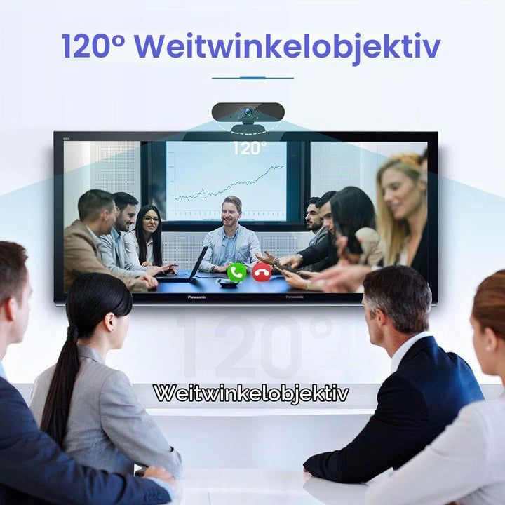 Webcam mit Mikrofon, 1080P Web PC Kamera mit 120° Blickfeld, Belichtungskorrektur und Drehbarem Clip