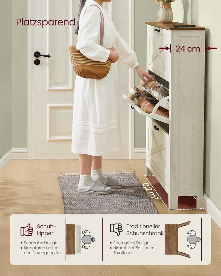 VASAGLE LIRY Kollektion - Schuhschrank 3 Klappen, Schuhkipper, freistehendes schmales Schuhregal, fü