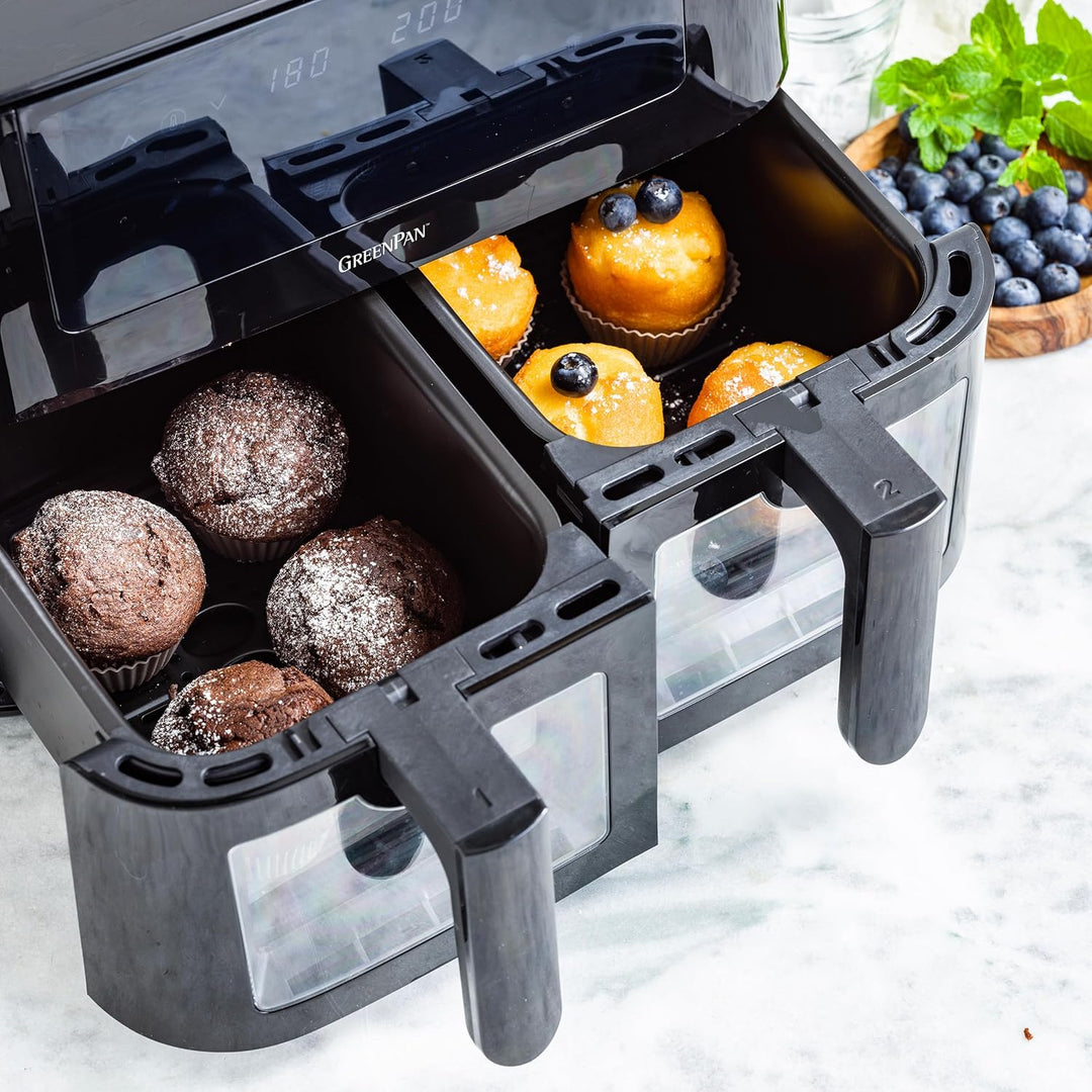GreenPan Bistro 9-in-1 XL Air Fry Ofen, 2 Frittierkörbe (2 x 4L), Antihaftbeschichteter Korb,Schnell