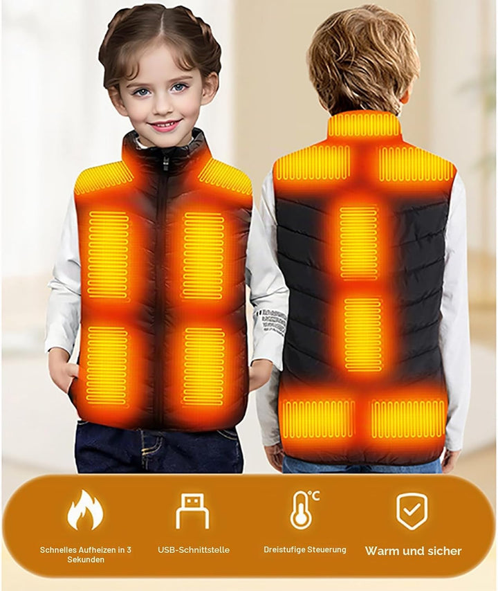 2024 Neu Beheizbare Weste Kinder Sale, Beheizbare Jacke mit 13 Heizzonen für Jungen Mädchen, 3 Einst