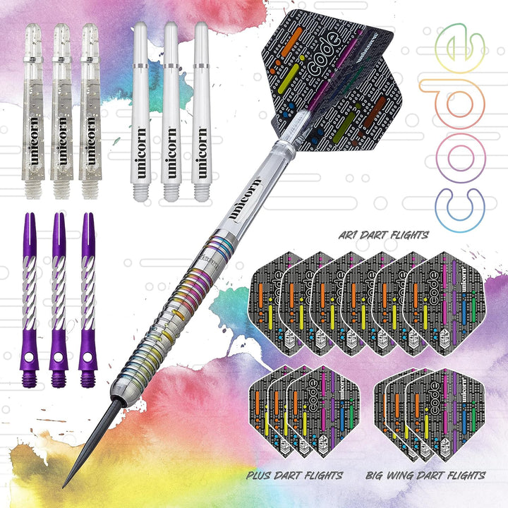 Unicorn-Darts-Set mit Stahlspitze, DNA-Profi-Spieler, Nachname, Morsecode-Design, 90% natürliches Wo