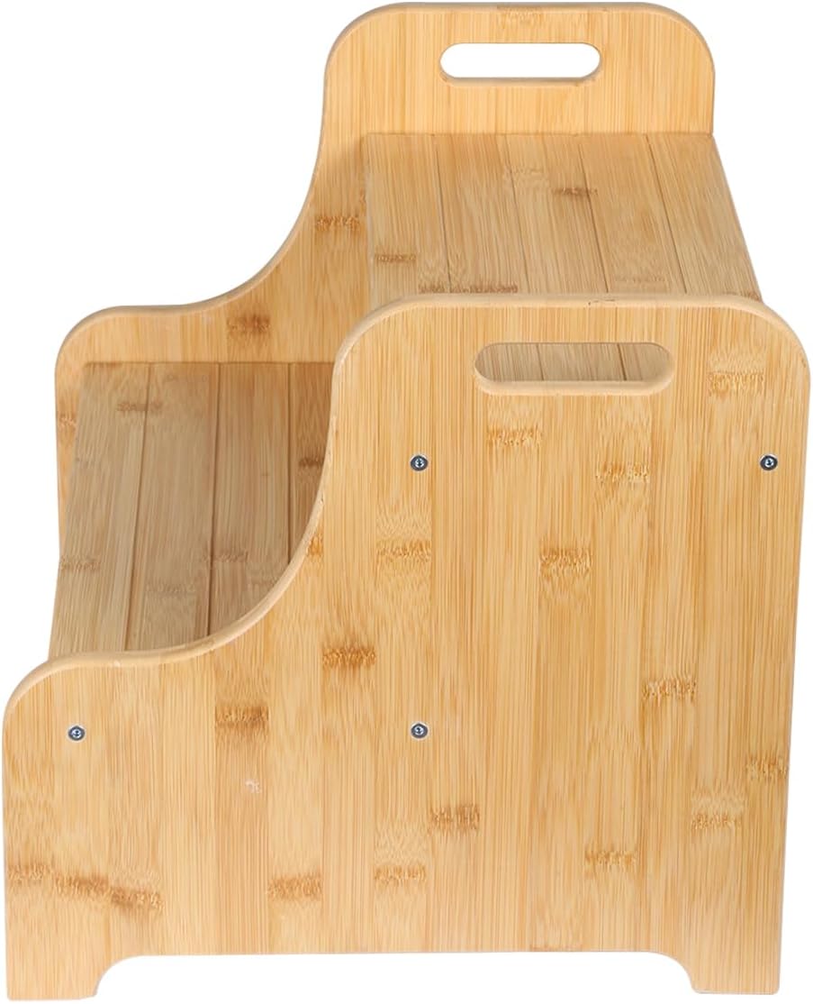 Hocker mit 2 Stufen aus Holz für Kinder, mit rutschfester Oberfläche, tragbaren Griffen, rutschfeste