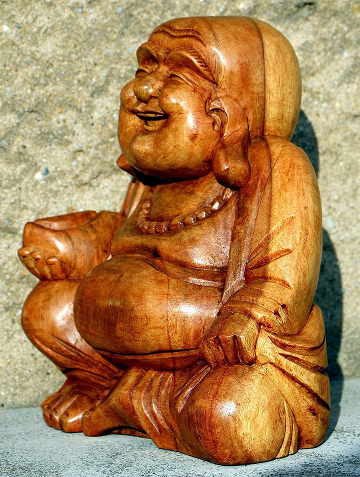 Wogeka Super schöner lachender 30 cm Buddha Happy Holz Handarbeit Budda FENG Shui Bali Buda BH30