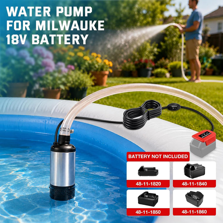 Wasserpumpe für Milwaukee 18V Akku, 3800L/H Bürstenlose Tauchpumpe Sumpfpumpe Schmutzwasserpumpe Abs