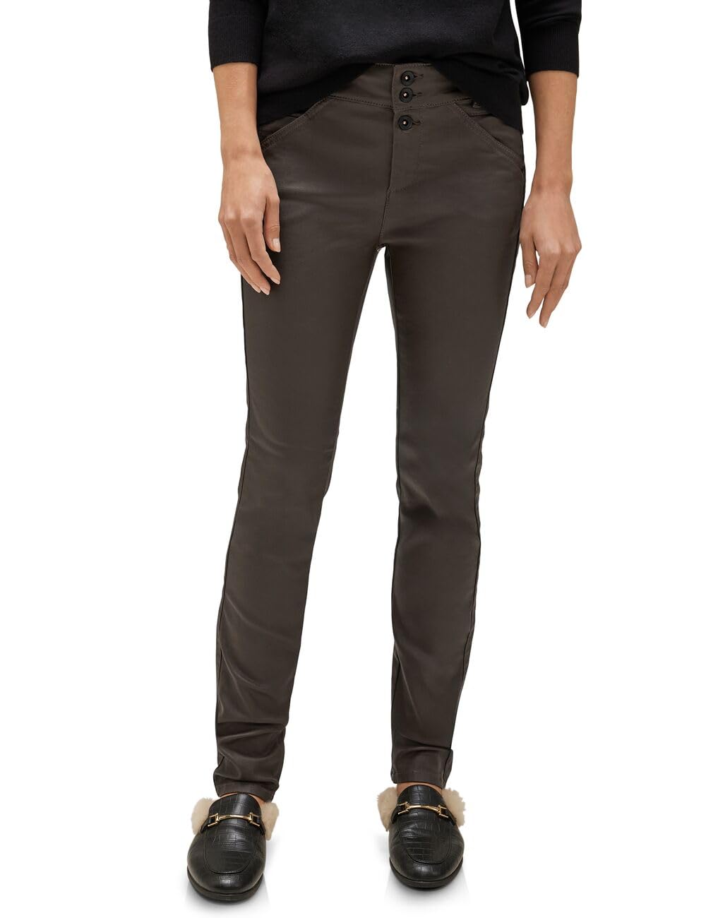 Street One Damen Hose Slim Coating 34W / 32L Falcon Brown, 34W / 32L Falcon Brown