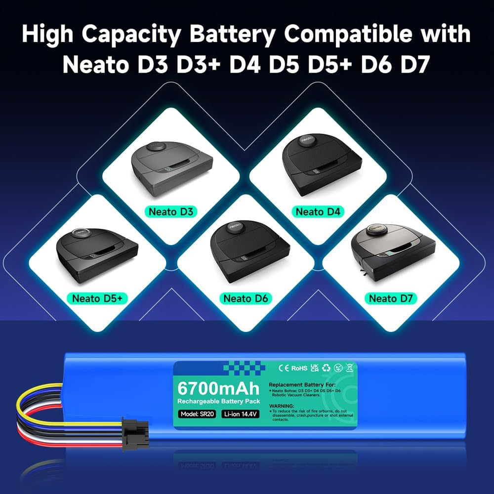 CITYORK 14,4V 6700mAh Li-ion Ersatzakku für Neato Botvac D3 D3+ D5 D5+ D6 D7 Connected Vacuum Batter