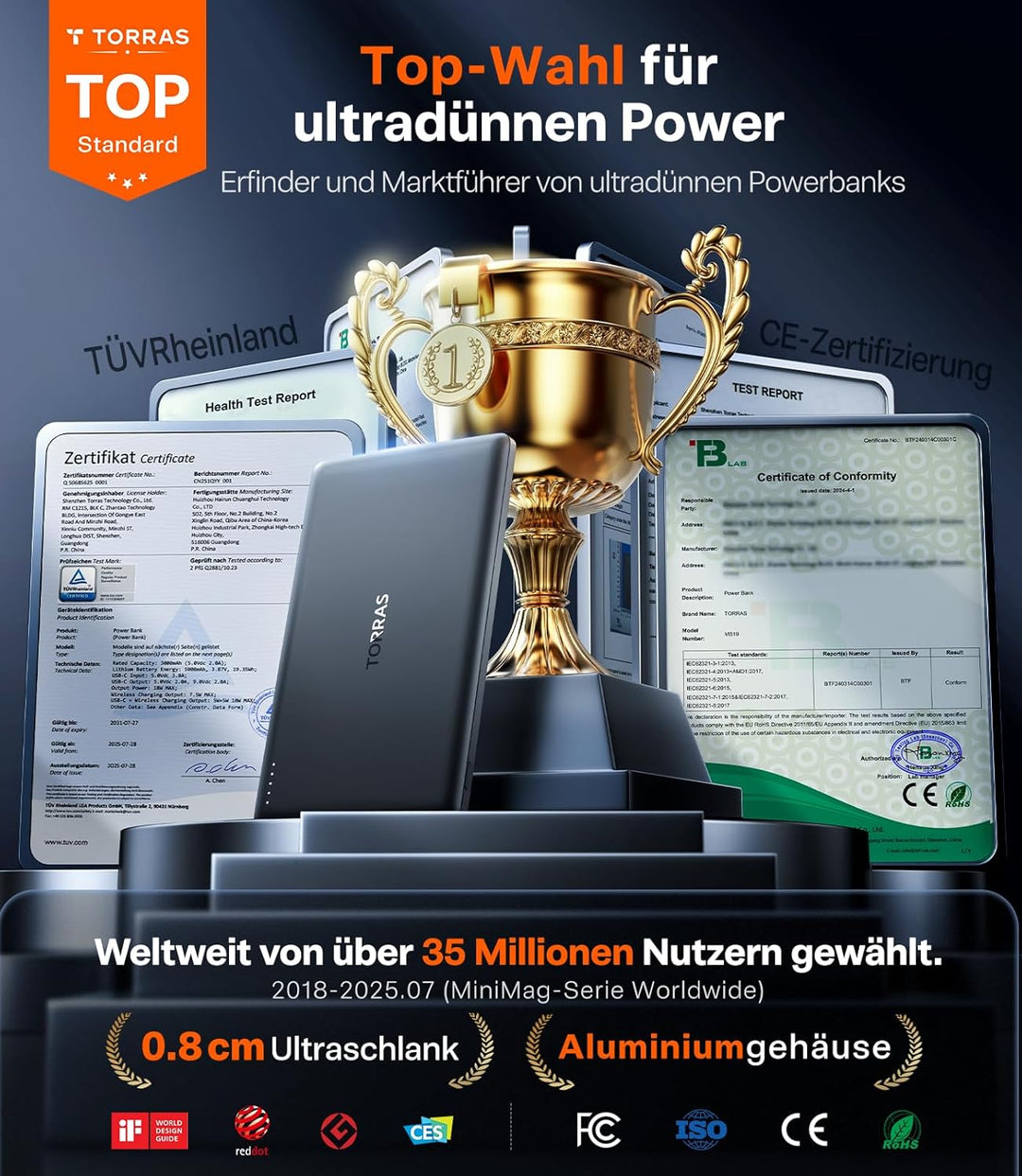 TORRAS Ultra Slim Power Bank für Magsafe Schnell Aufladende 5000mAh 8mm Kleine Powerbank für iPhone