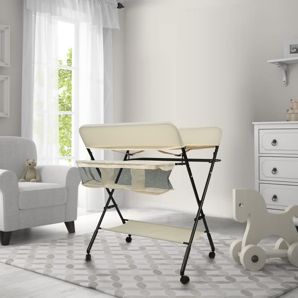 Kedia Baby Wickeltisch, Multifunktions-Wickelkommode, Babypflegetisch, Mobiler Wickeltisch mit Ablag