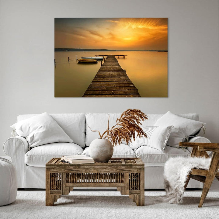 ARTTOR Bilder auf Leinwand 100x70cm Leinwandbild mit Rahmen See Brücke Gross Wanddeko Bild Schlafzim