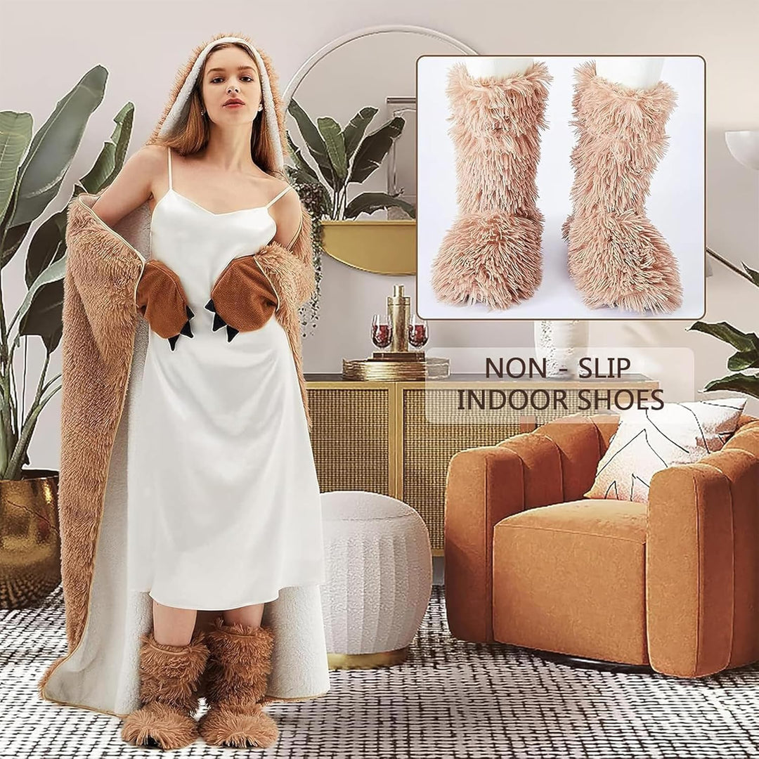 Faultier Decke mit Ärmeln und Hüttenschuhe - Geschenke für Frauen, Kuscheldecke mit ärmeln Faultier