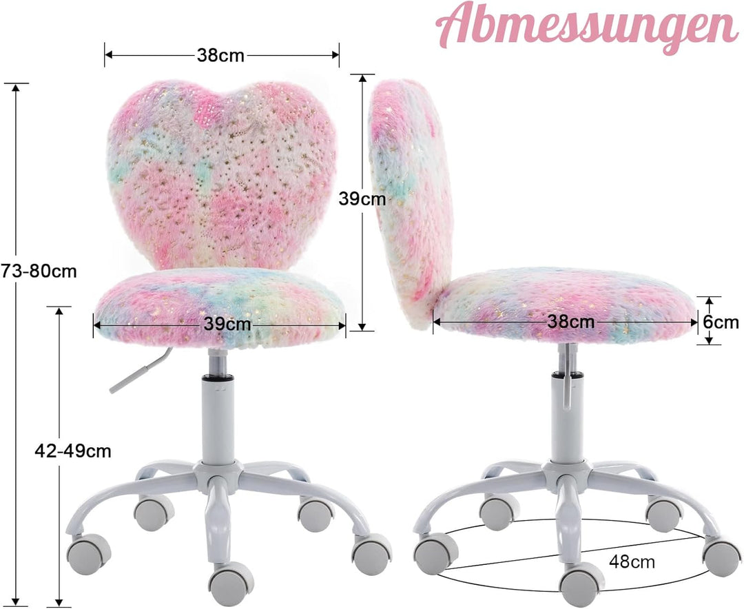 chairus Kinder Schreibtischstuhl aus Kunstfell Höhenverstellbarer Drehstuhl ohne Armlehnen Studienst