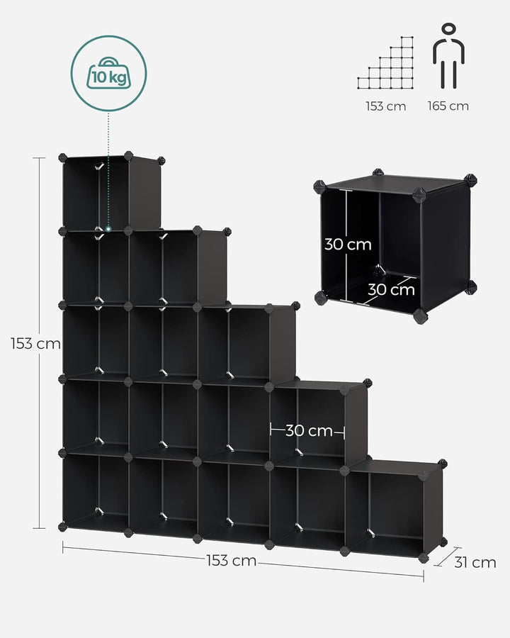 SONGMICS Schuhregal, Regalsystem, Steckregal, 15 Würfel, DIY Würfelregal, stapelbar, aus PP-Kunststo
