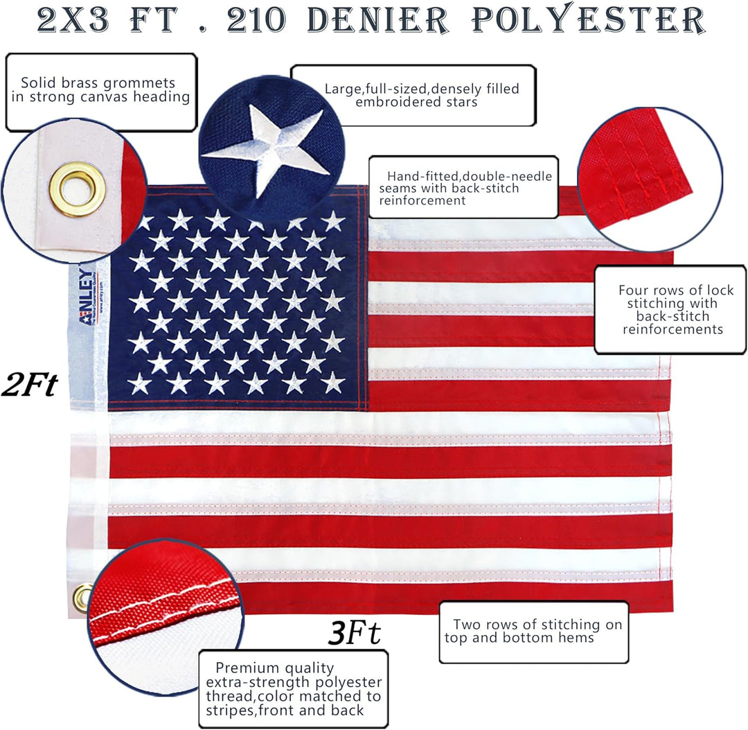 Anley EverStrong Series Amerikanische US-Flagge 2 x 3 Fuss, strapazierfähiges Nylon – bestickte Ster