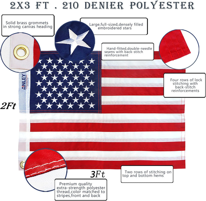 Anley EverStrong Series Amerikanische US-Flagge 2 x 3 Fuss, strapazierfähiges Nylon – bestickte Ster