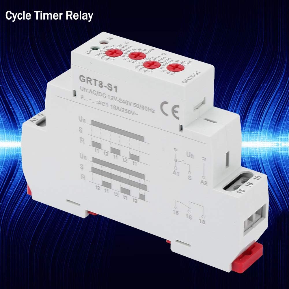 GRT8-S1 Mini Asymmetric Cycle Timer EIN/AUS Wiederholungszykluszeitrelais AC/DC12-240V mit sehr gros