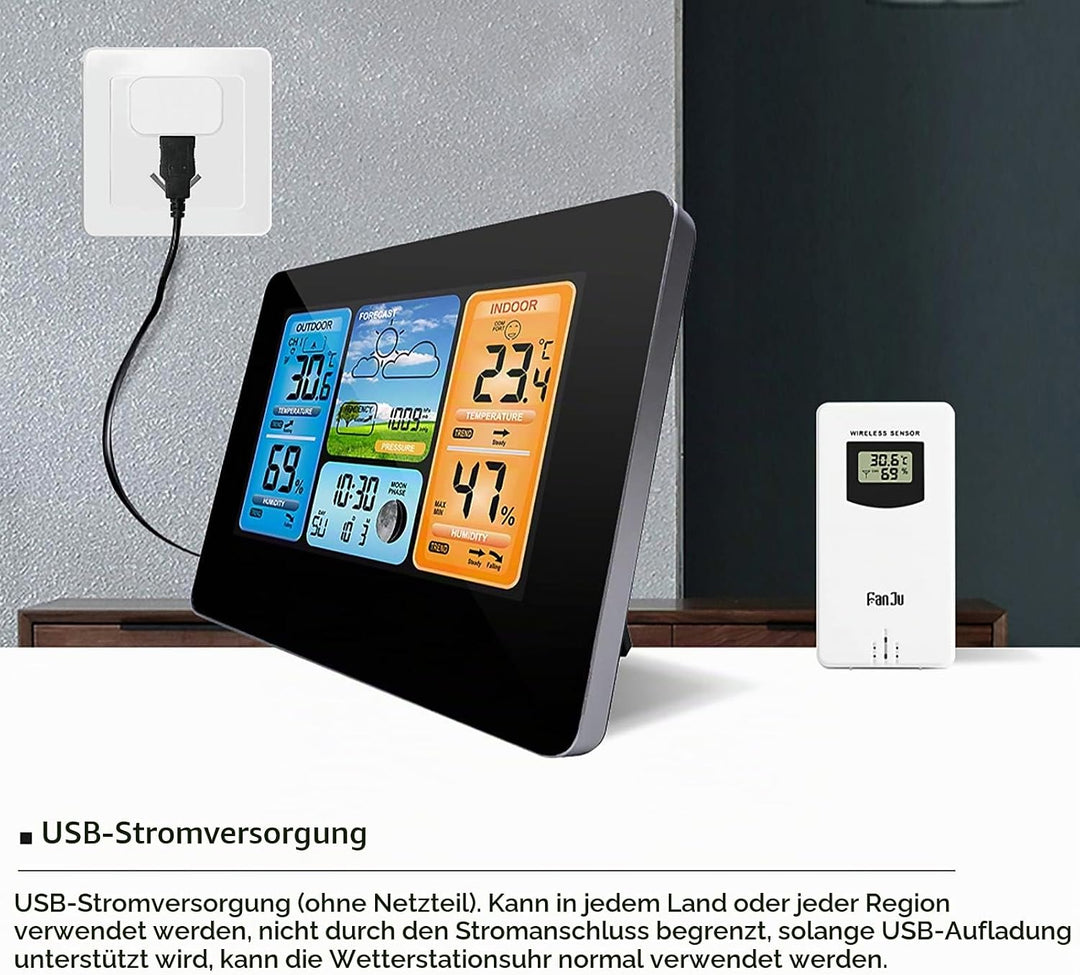 ALLOMN Wetterstationen kabellos mit Innen-/Aussensensor, LCD-Digitalwetterstation mit Alarm/Temperat
