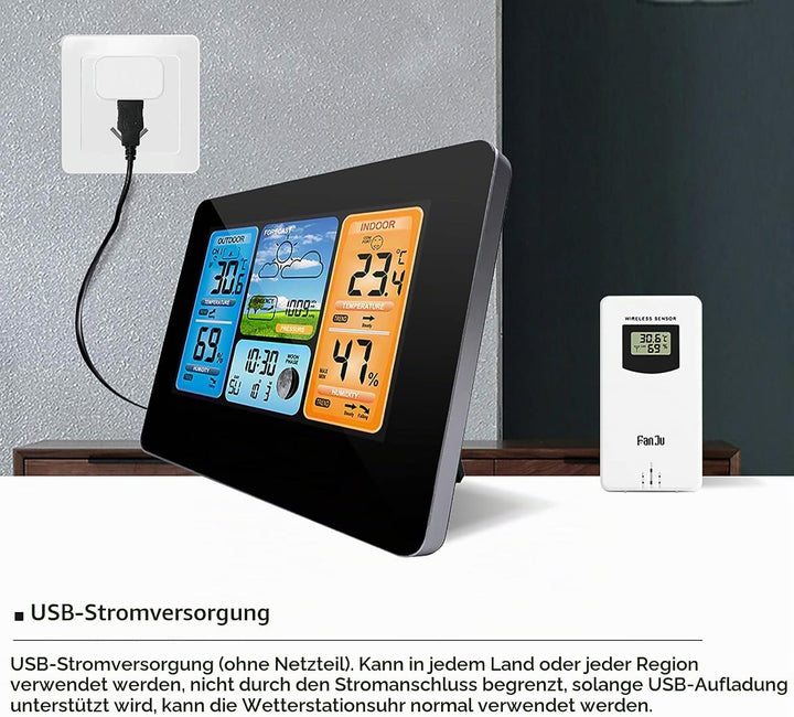 ALLOMN Wetterstationen kabellos mit Innen-/Aussensensor, LCD-Digitalwetterstation mit Alarm/Temperat