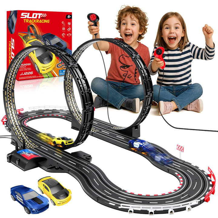 Autorennbahn Rennbahn Elektrisch Kinder, 1:64 Autobahn USB Elektrische Rennstrecke, 2 Slotcars Runde