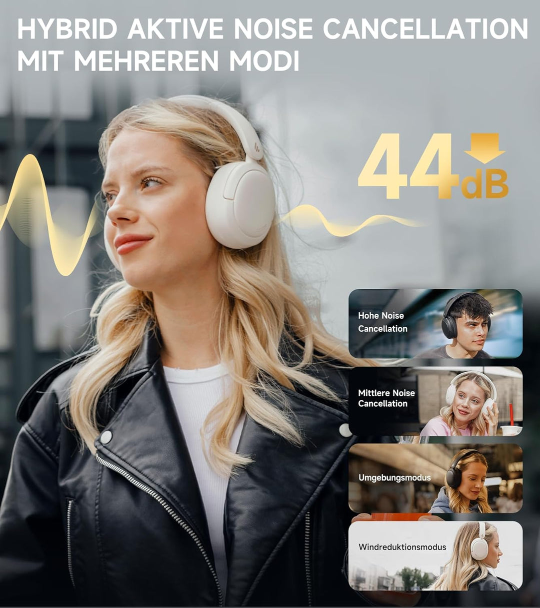 Edifier W800BT Pro Hybrid ANC Kopfhörer, Hi-Res Audio, 45Std. AKKU, Schnelles Aufladen, Faltbar, Kab