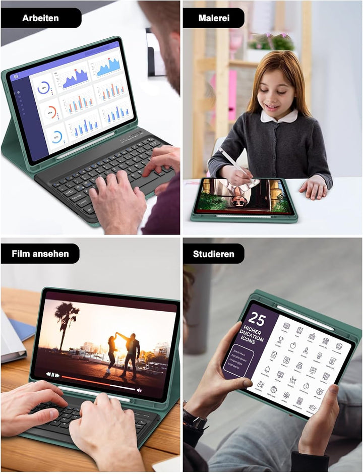 Hülle mit Tastatur für Samsung Galaxy Tab S10 Plus 2024/S9FE+/S9 Plus 12.4", Tastatur QWERTZ deutsch