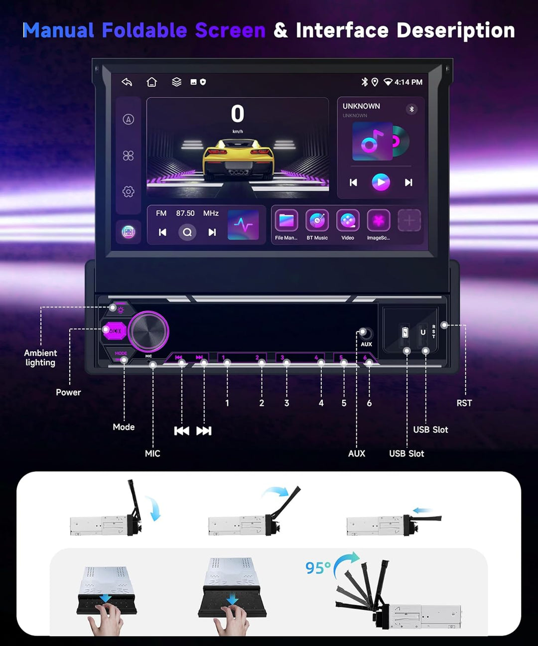 VECHTEL 8 Kern 4G+64G Android 15 Autoradio 1 Din mit Drahtlos Carplay Android Auto, 7 Zoll HD Manuel