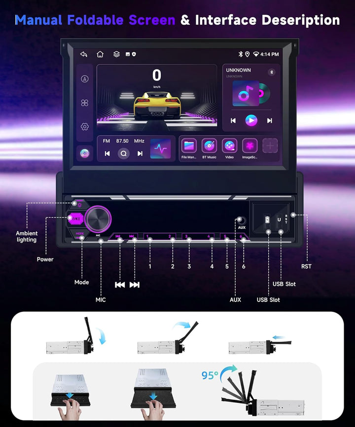 VECHTEL 8 Kern 4G+64G Android 15 Autoradio 1 Din mit Drahtlos Carplay Android Auto, 7 Zoll HD Manuel