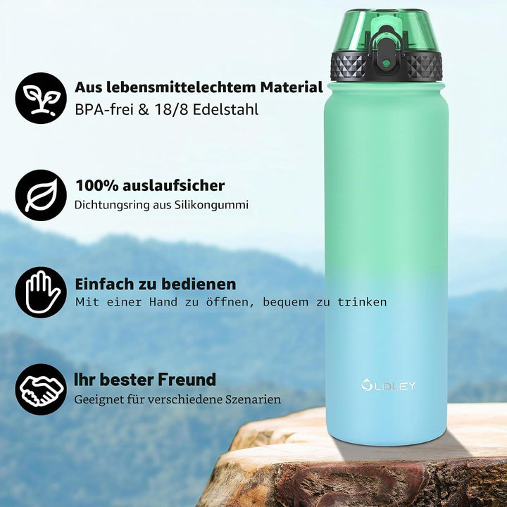 OLDLEY Edelstahl Trinkflasche mit Strohhalm, 1L Isolierte Trinkflasche, Thermosflasche BPA-freie - A