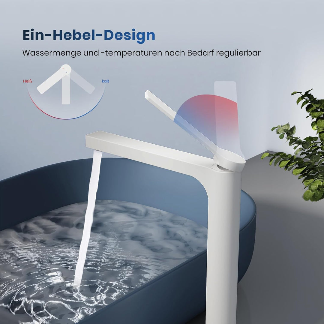 EMKE Wasserhahn Bad Weiss Matt, 335 x 233 x 46 mm, Messing, Keramikkartusche, Badarmatur, Mischbatte