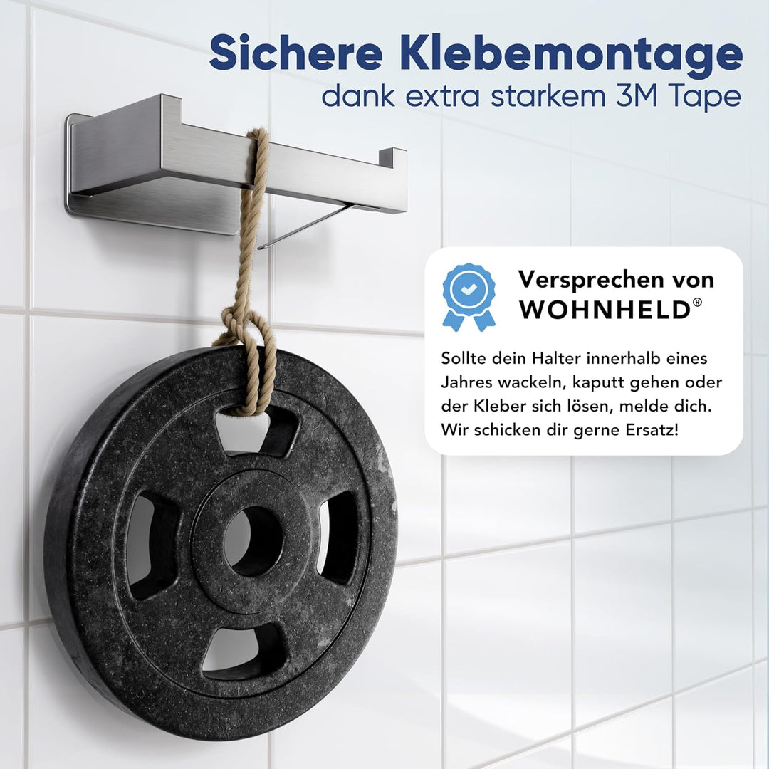 WOHNHELD® Toilettenpapierhalter ohne Bohren [Mit Abroll-Bremse] Edelstahl - Silber & Schwarz - Kloro
