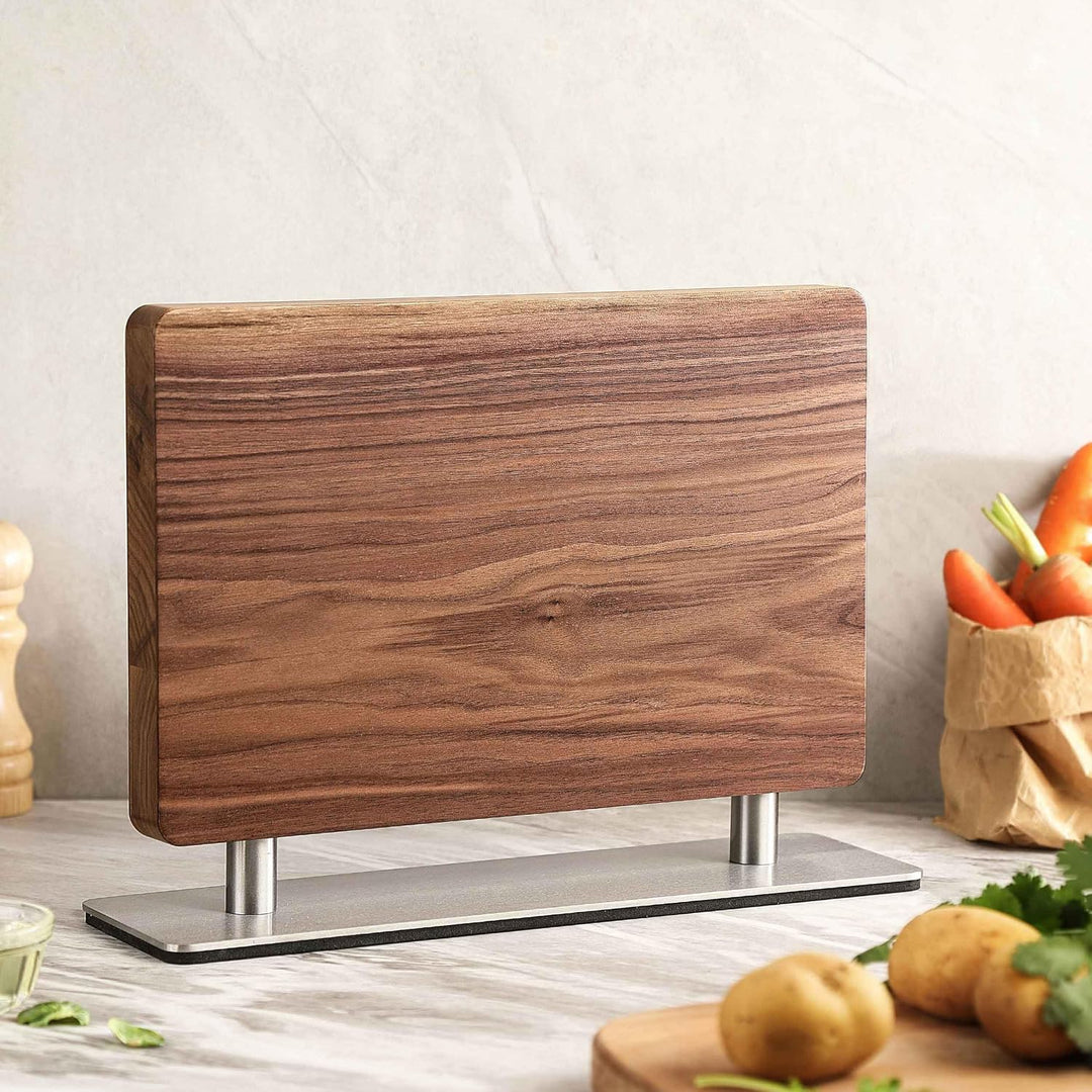 zayiko Premium Doppelseitiger Magnet-Messerhalter aus Walnussholz I Elegante Aufbewahrung für Ihre K