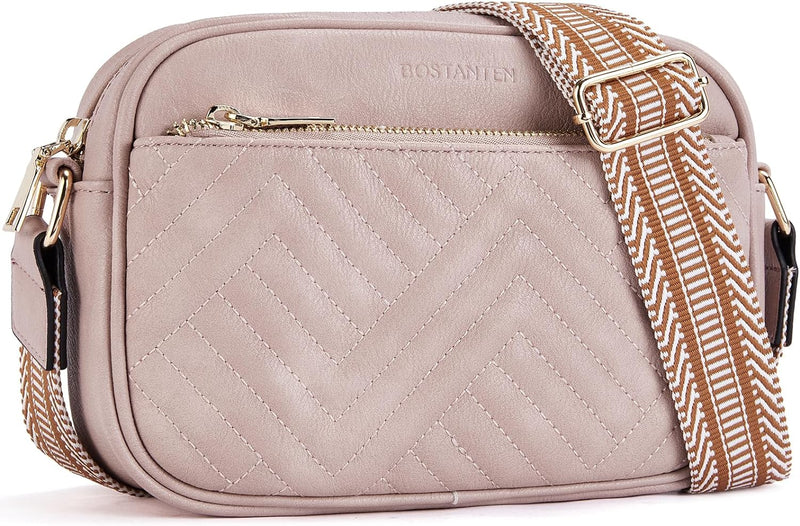 BOSTANTEN Damen Handy Umhängetasche, Crossbody Bag mit verstellbarem Breiter Gurt, PU Leder Gesteppt