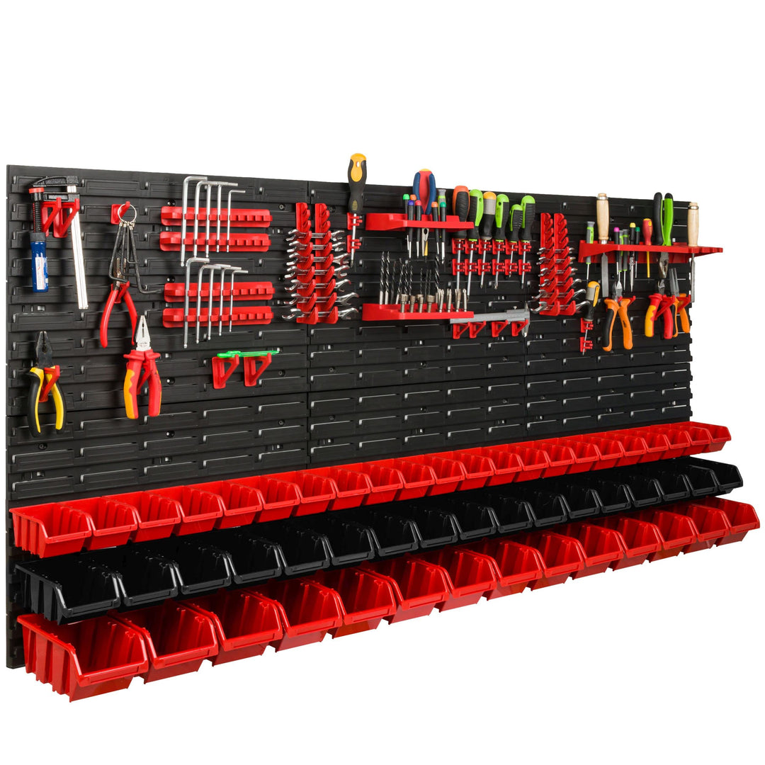 Lagersystem Werkstattregal | 172 x 78 cm | 53 stck. Box | Wandregal mit Werkzeughalterungen und Stap