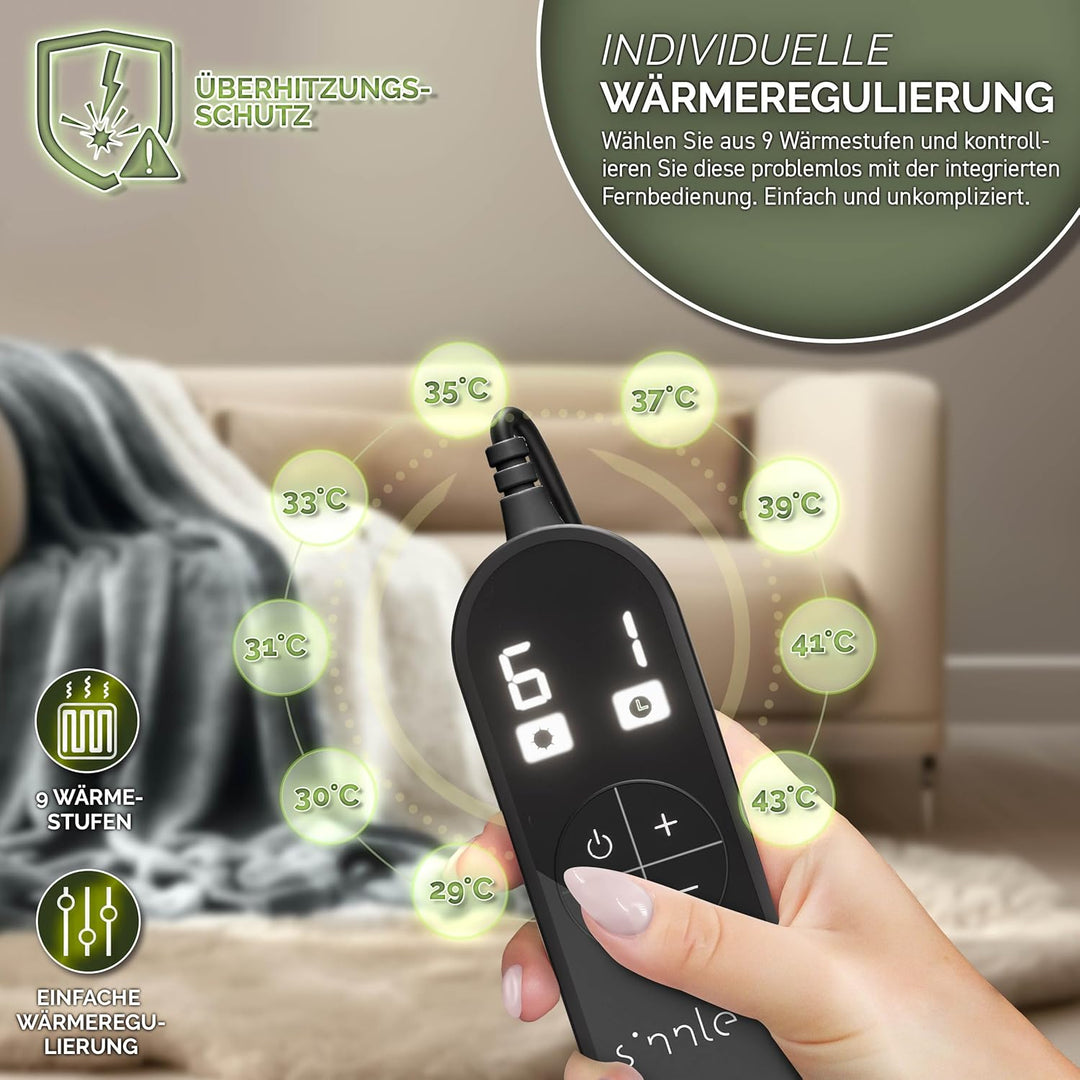 Heizdecke mit Abschaltautomatik 180 x 130 cm | Elektrische Wärmedecke mit 9 Temperaturstufen | Kusch