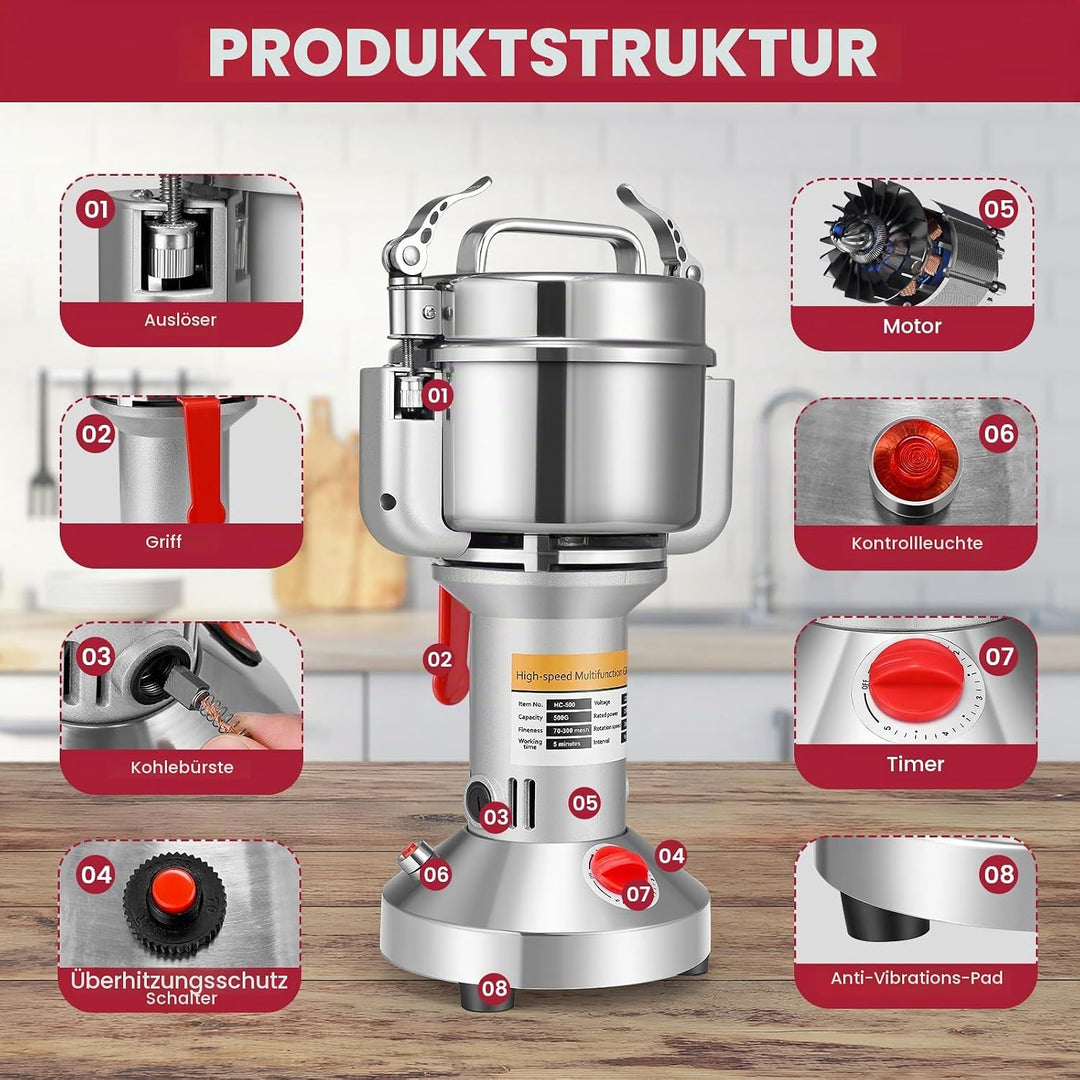 Kotsy Tragbare Getreidemühle ,Herb Grain Spice Getreidemühle Mühle Mehl Pulver Maschine 220 V,3 Klin