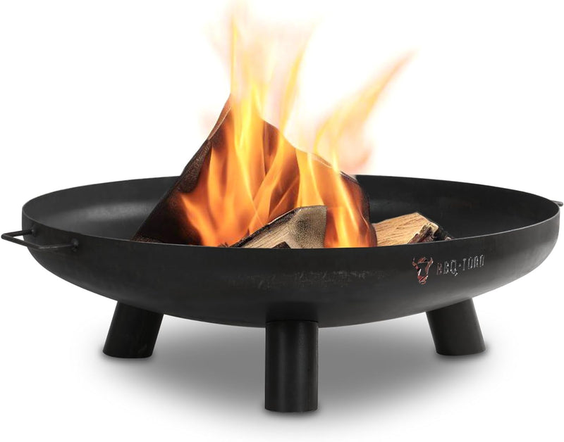 BBQ-Toro Feuerschale Ø 80 cm | Schwarz | Outdoor Feuerstelle mit DREI Standbeinen und Zwei Griffen |