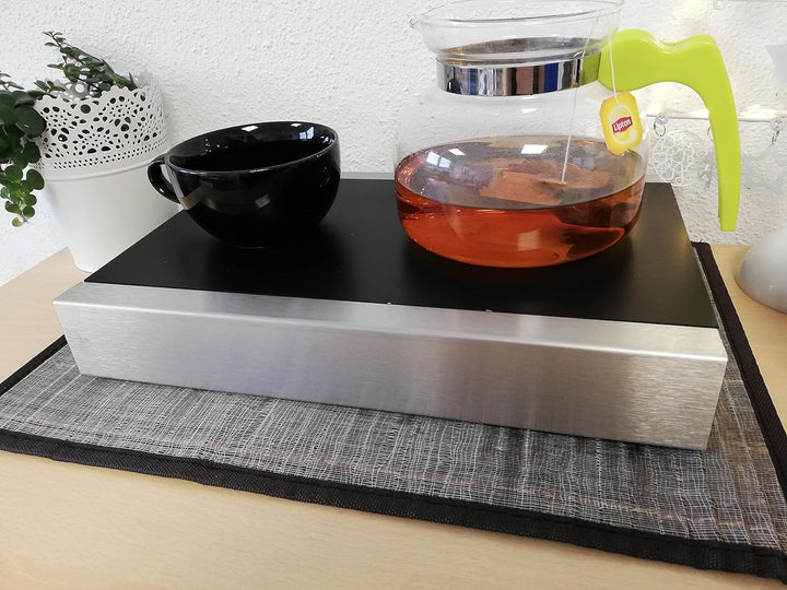 Koch #00 Edelstahl Rechaud/Stövchen mit eloxierter Wärmeplatte und flexiblem Teelichtauszug für 3 Te