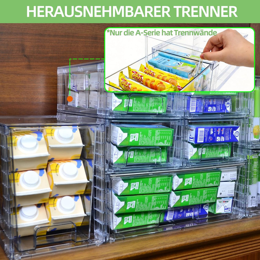 4er Set Stapelbare Aufbewahrungsschubladen, Hochfeste Klare Acryl Organizer mit Griffen Leicht Monti