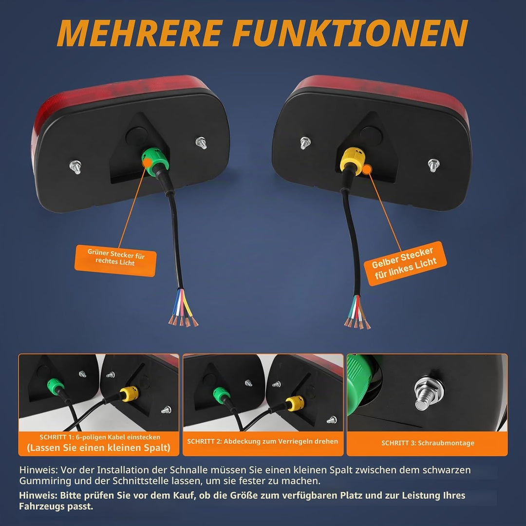 Yuanjoy 2 Pcs 12V LKW Rückleuchten 5-polig Bajonett Stecker, Anhängerbeleuchtung mit E mark Wohnwage
