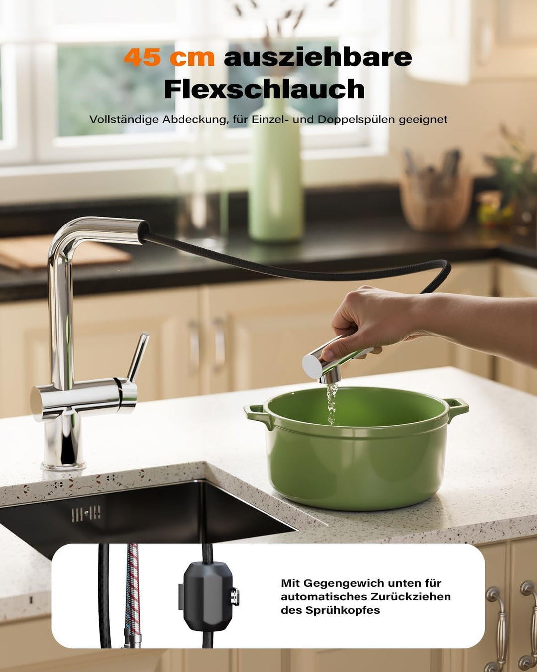 Cobbe Hochdruck Wasserhahn Küche, Küchenarmatur Ausziehbar mit Brause, Spültischarmatur Küche, Armat