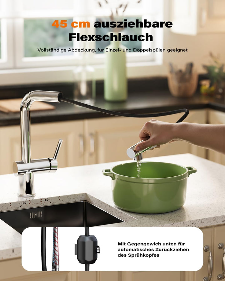Cobbe Hochdruck Wasserhahn Küche, Küchenarmatur Ausziehbar mit Brause, Spültischarmatur Küche, Armat