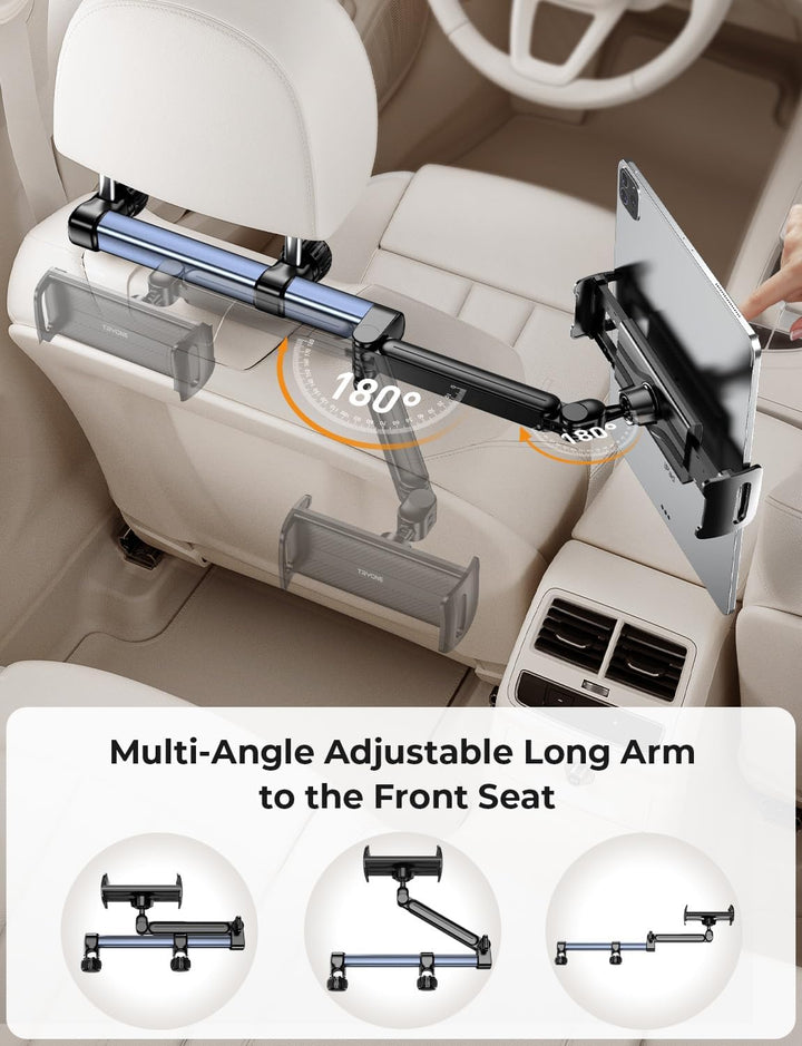 TRYONE Tablet Halterung Auto Kopfstütze - [46cm Langarm] [3 in 1 Ausziehbare] KFZ Tablethalterungen