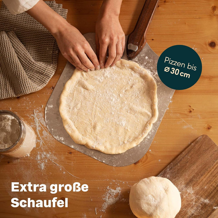 SILBERTHAL Pizzaschieber Edelstahl Ø30cm - Griff aus Akazienholz - Profi Pizzaschaufel faltbar - Spü