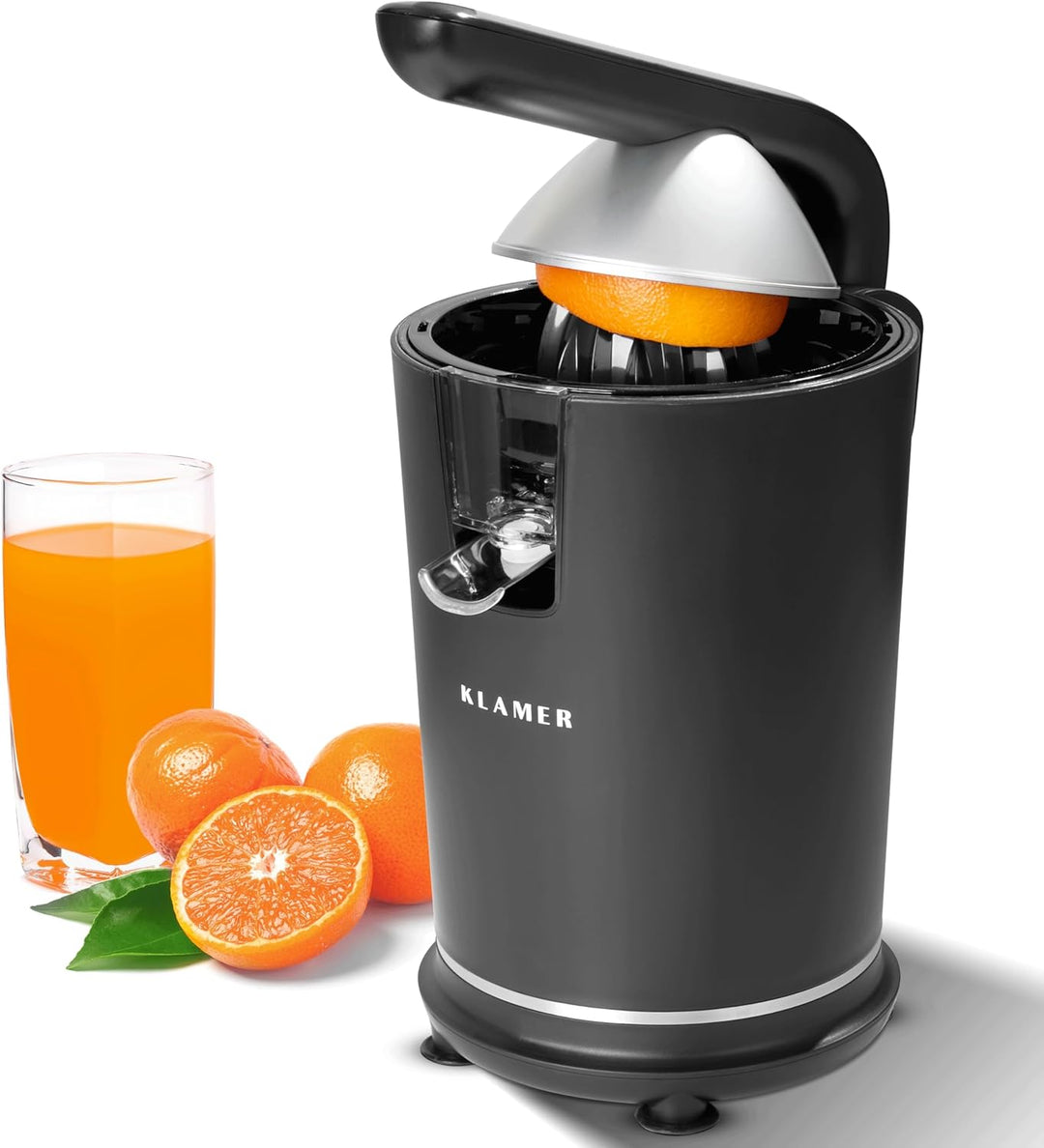 KLAMER Saftpresse elektrisch mit zwei Presskegeln – Zitruspresse für Orangen, Zitronen, Limetten & G