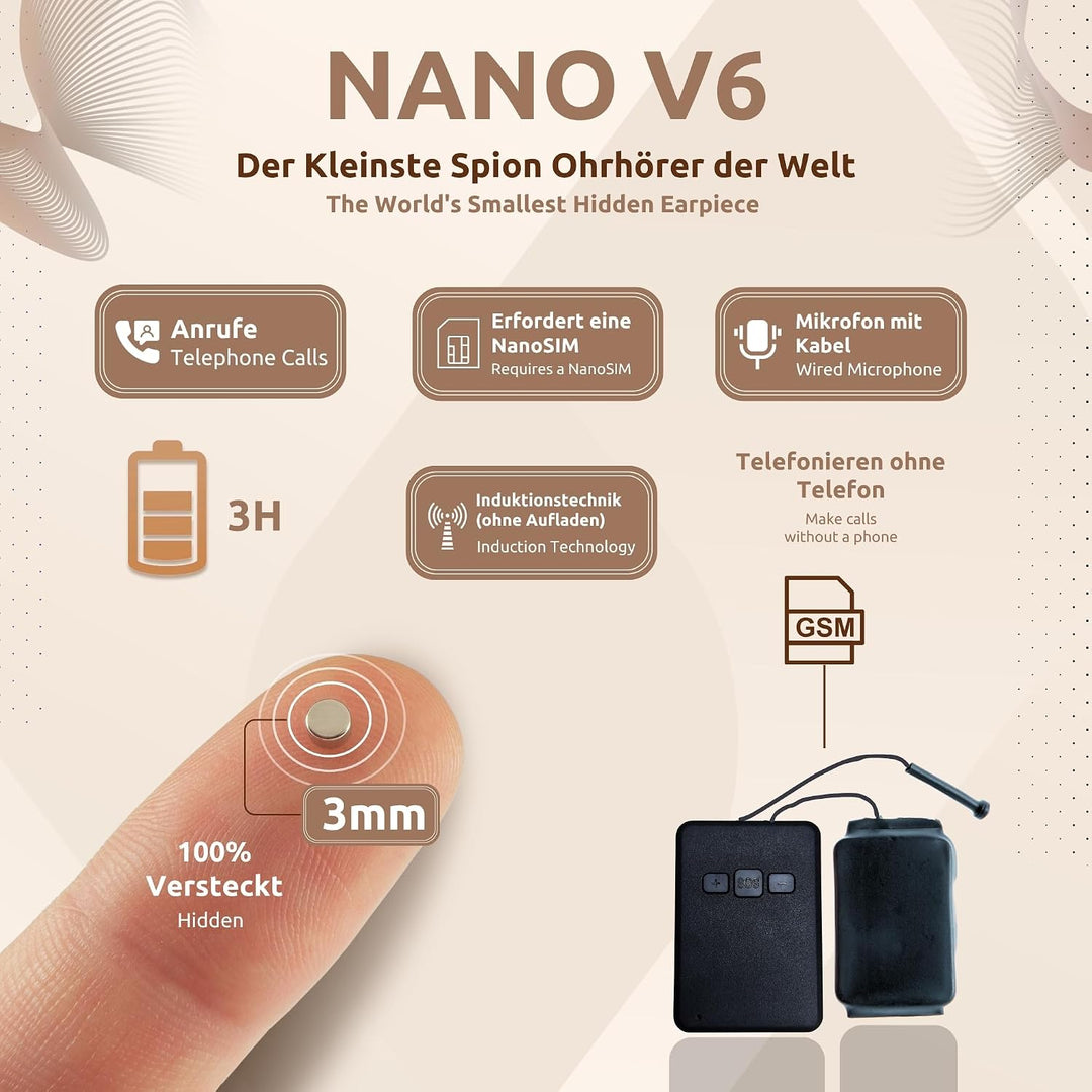 PingaOculto Spion Kopfhörer für Prüfung GSM Mini Nano Unsichtbare Kopfhörer für SIM-Karte mit Mikrof
