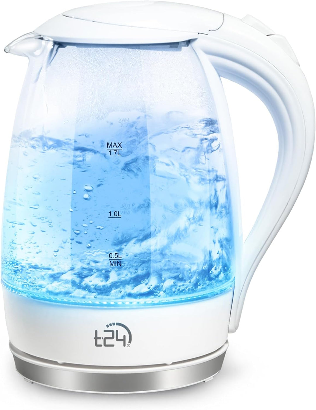 T24 LED Glas Wasserkocher 1,7 Liter mit LED-Beleuchtung, Wasserkocher Glas, Wasserkocher weiss, 2200