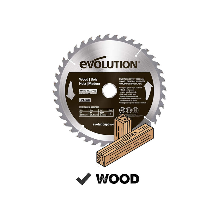 Evolution Evoblade 230 WD TCT-Kreissägeblatt für Holz, 230 mm