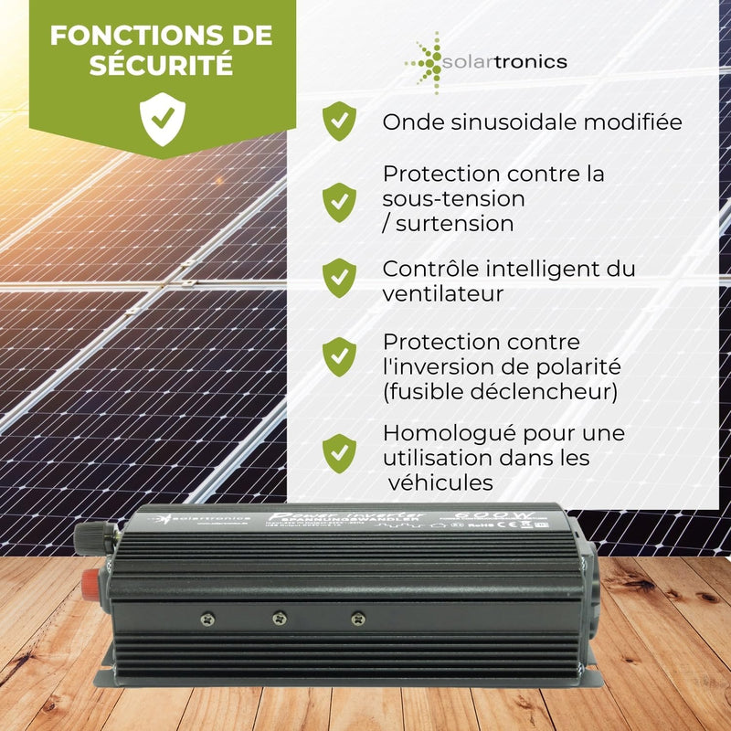 solartronics Spannungswandler Wechselrichter Intverter NM 600-1200 Watt 12V zu 230V schwarz USB Schu