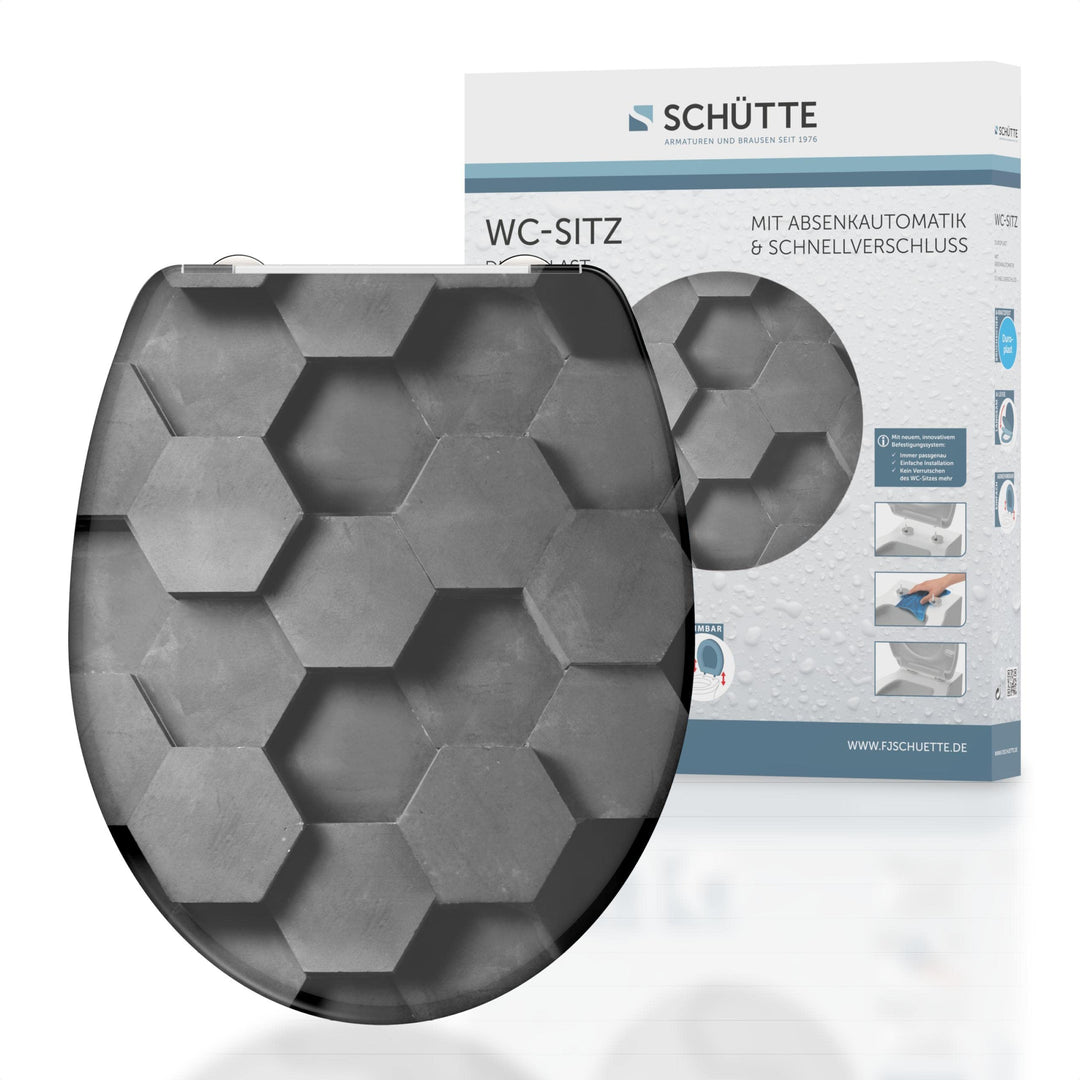 Schütte WC-Sitz HEXAGONS mit Absenkautomatik, Toilettendeckel mit Motiv und Schnellverschluss für di