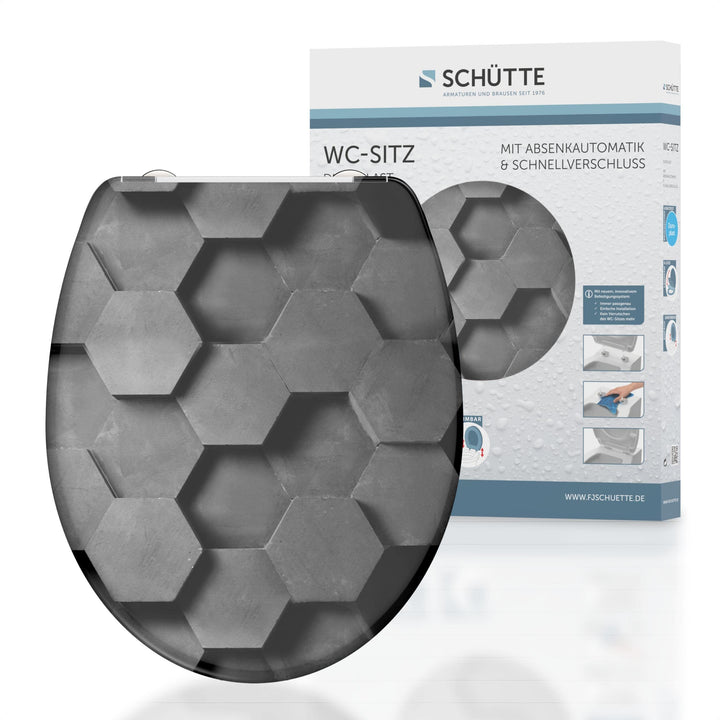 Schütte WC-Sitz HEXAGONS mit Absenkautomatik, Toilettendeckel mit Motiv und Schnellverschluss für di