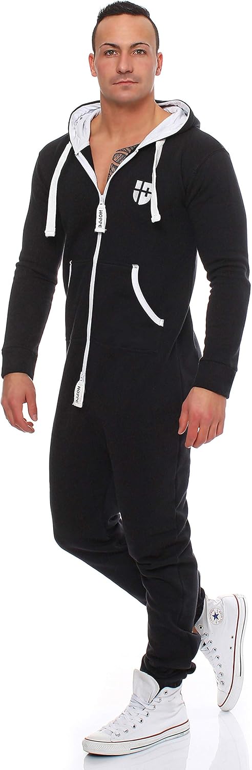 Gennadi Hoppe Herren Jumpsuit Onesie Jogger Einteiler Overall Slim Fit M Schwarz (Black), M Schwarz